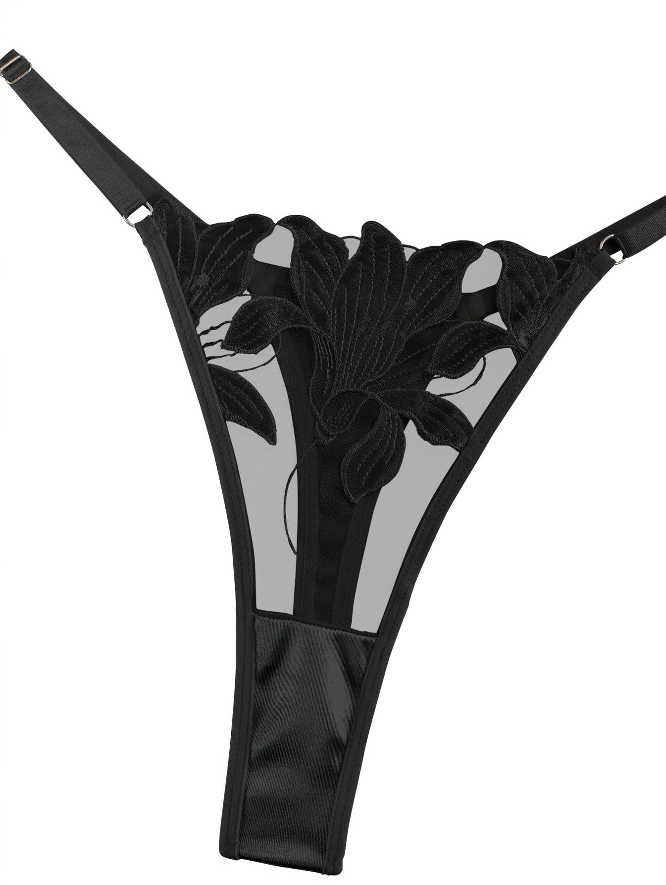 Lilosy Sexy Satin Mesh Floral Sheer Embroidered Underwire Lingerie Set 2 Piece Women thumbnail 4