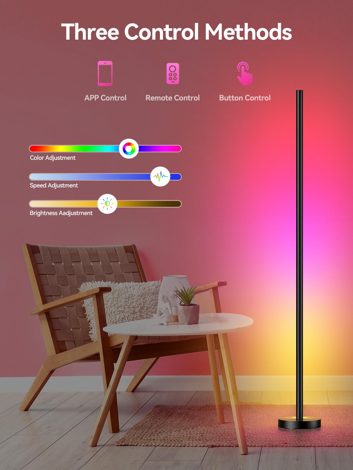 OIYN Smart RGBICW LED Corner Floor Lamp - 16 Million DIY Colors, 68+ Scenes, Music Sync, App & Remote Control, Color-Changing Ambient Lighting for Living Rooms, Bedrooms, and Gaming Rooms thumbnail 3