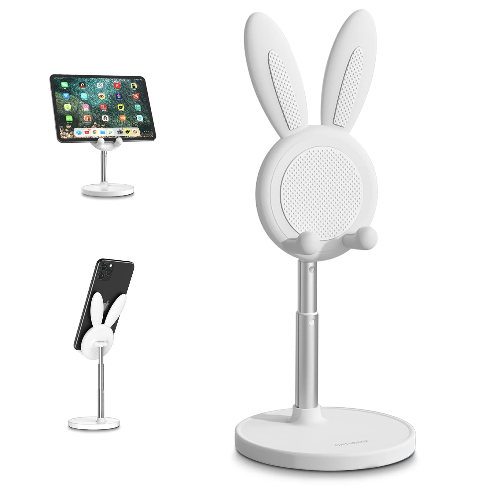 nediea Cell Phone Stand,Angle Height Adjustable Bunny Phone Stand for Desk,Cute Rabbit Phone Holder Stand for Desk, Compatible with All Mobile Phones, Tablets(4-10in) () - Image 1