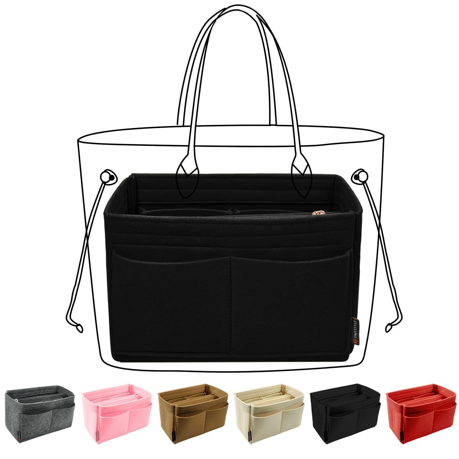 OMYSTYLE Purse Organizer Insert, Felt Tote Bag Organizer Insert with 5 Sizes, Handbag Dividers for Inside Purse, Compatible with Longchamp, Neverful, Speedy and More: Medium Black