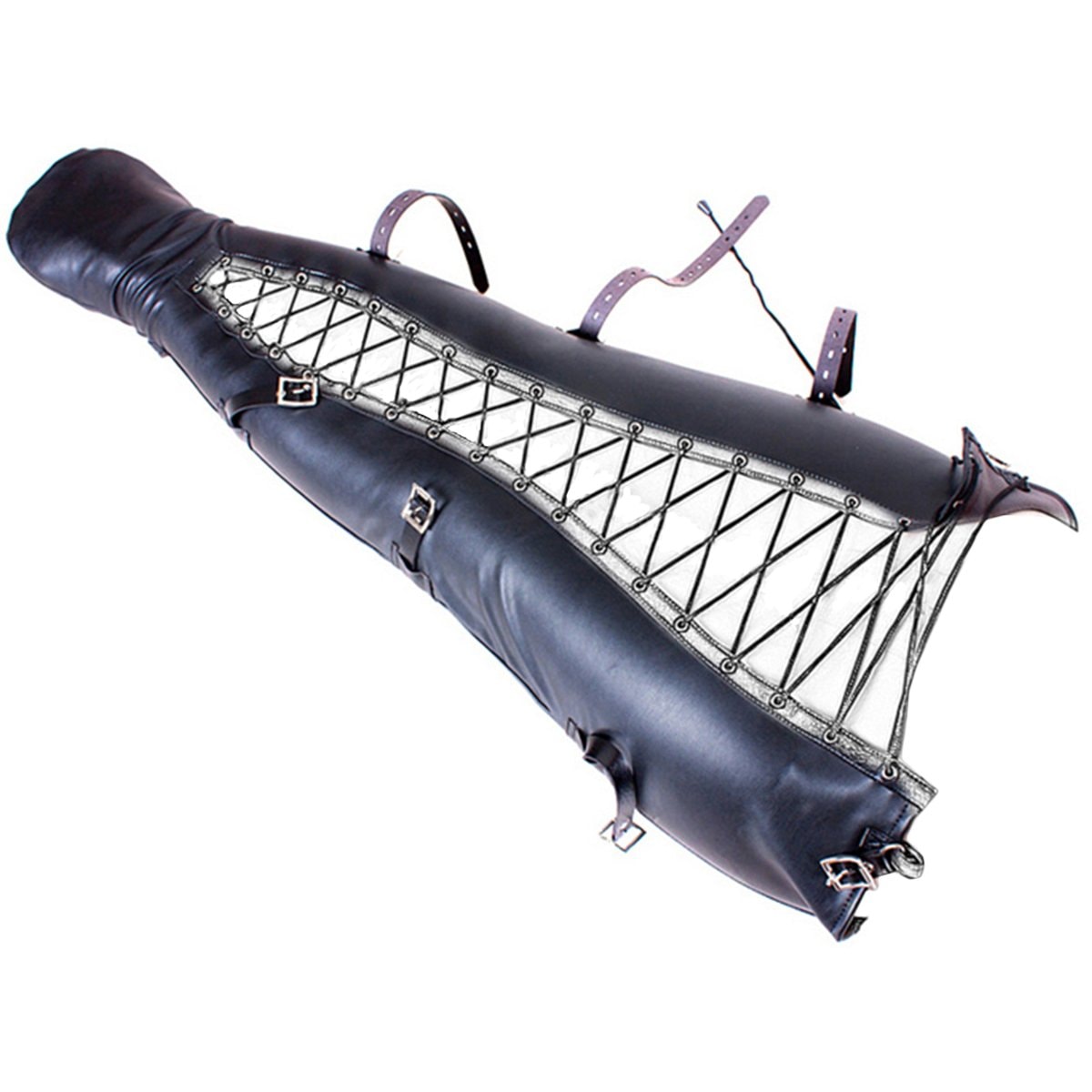 BDSM Body Bondage Bag Sexy Dress Up Mermaid Restraints Leggings Adult Sex Toys Bundle Leather Restraint Supplies Leg Binder (Padlock 6 Pieces)