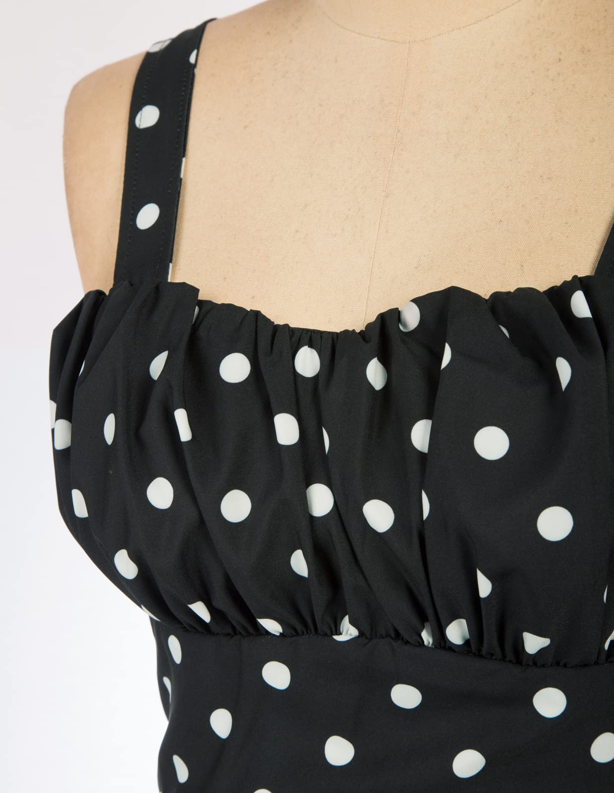 Belle Poque Women's Vintage Sleeveless Solid Floral Ruched Summer Cute A-Line Flowy Swing Midi Dress: Medium Polka Dot