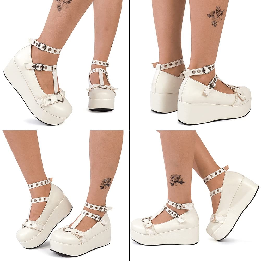 CELNEPHO Mary Jane Shoes Women Cute Ankle Strap Platform Wedge High Heel Pumps Gothic Party Dress Shoes for Women - Image 3