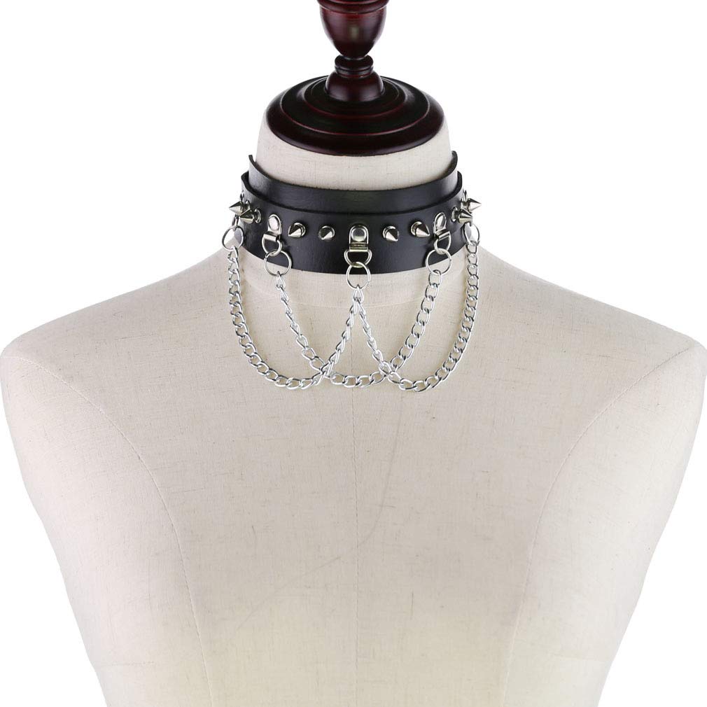 Leather Choker Collar Necklace, Heart Shape Gothic Punk Rock Choker Necklace Collars: Black Heart Chain