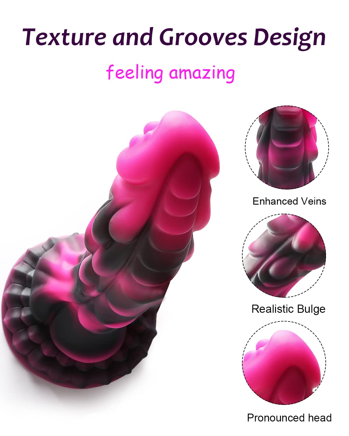 Sex Toy Realistic Silicone Dildo, 8.2 Inch Dragon Lifelike Fantasy Dildo, Soft Liquid Material Dildo with Textured for G-Spot Pleasure, Body Safe Material Adult Sex Toys for Women Men and Couple: Purple&Black