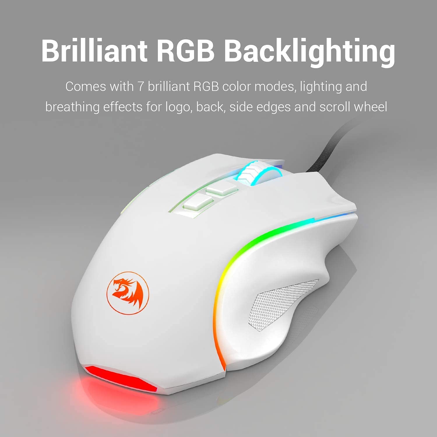 Redragon M602 RGB Wired Gaming Mouse RGB Spectrum Backlit Ergonomic Mouse Griffin Programmable with 8 Backlight Modes, Up to 7200 DPI for Windows PC Gamers (White): M602-W White