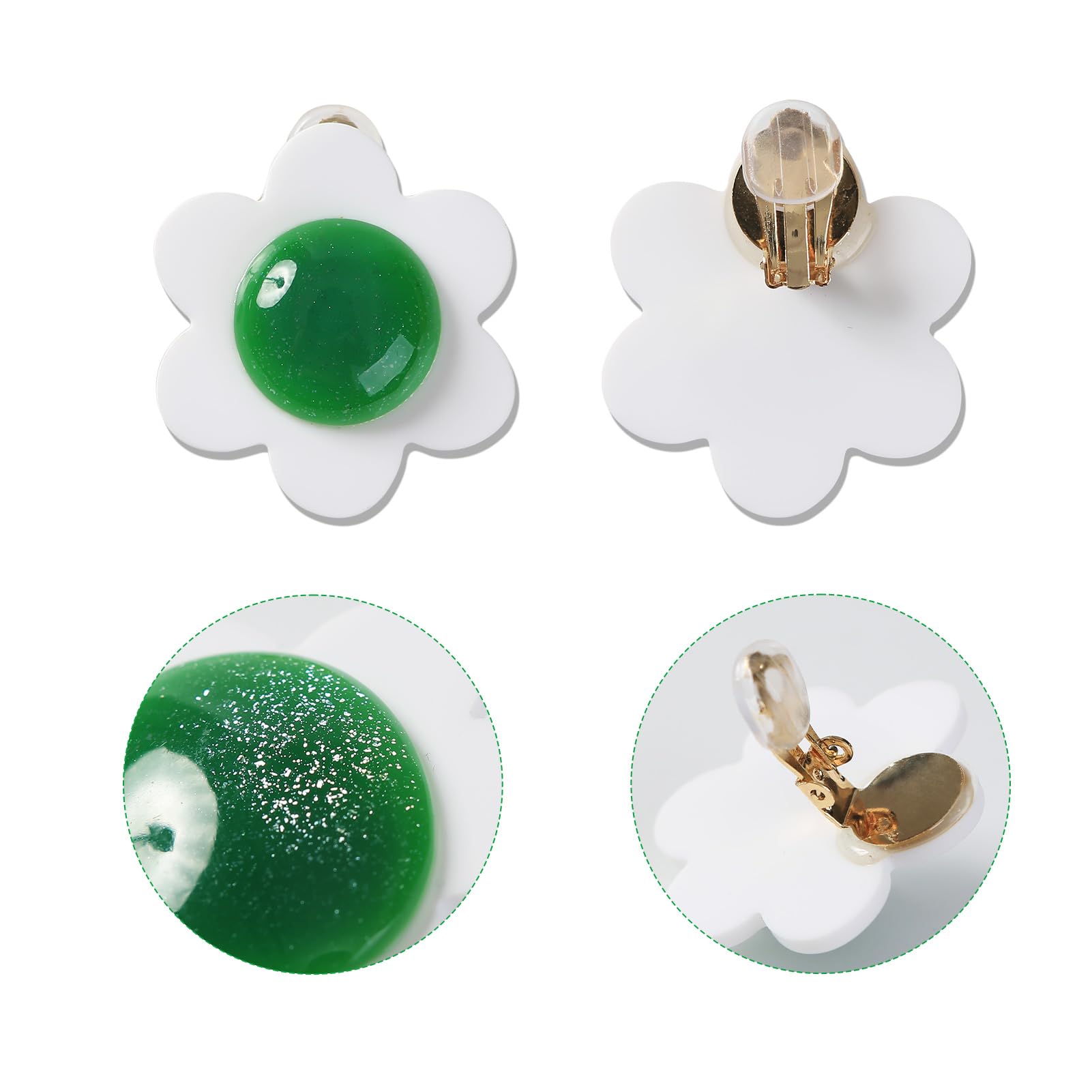 White Green Flower Earrings with Brooch for Women Girls Princess Costume Accessories Large Cosplay Earrings