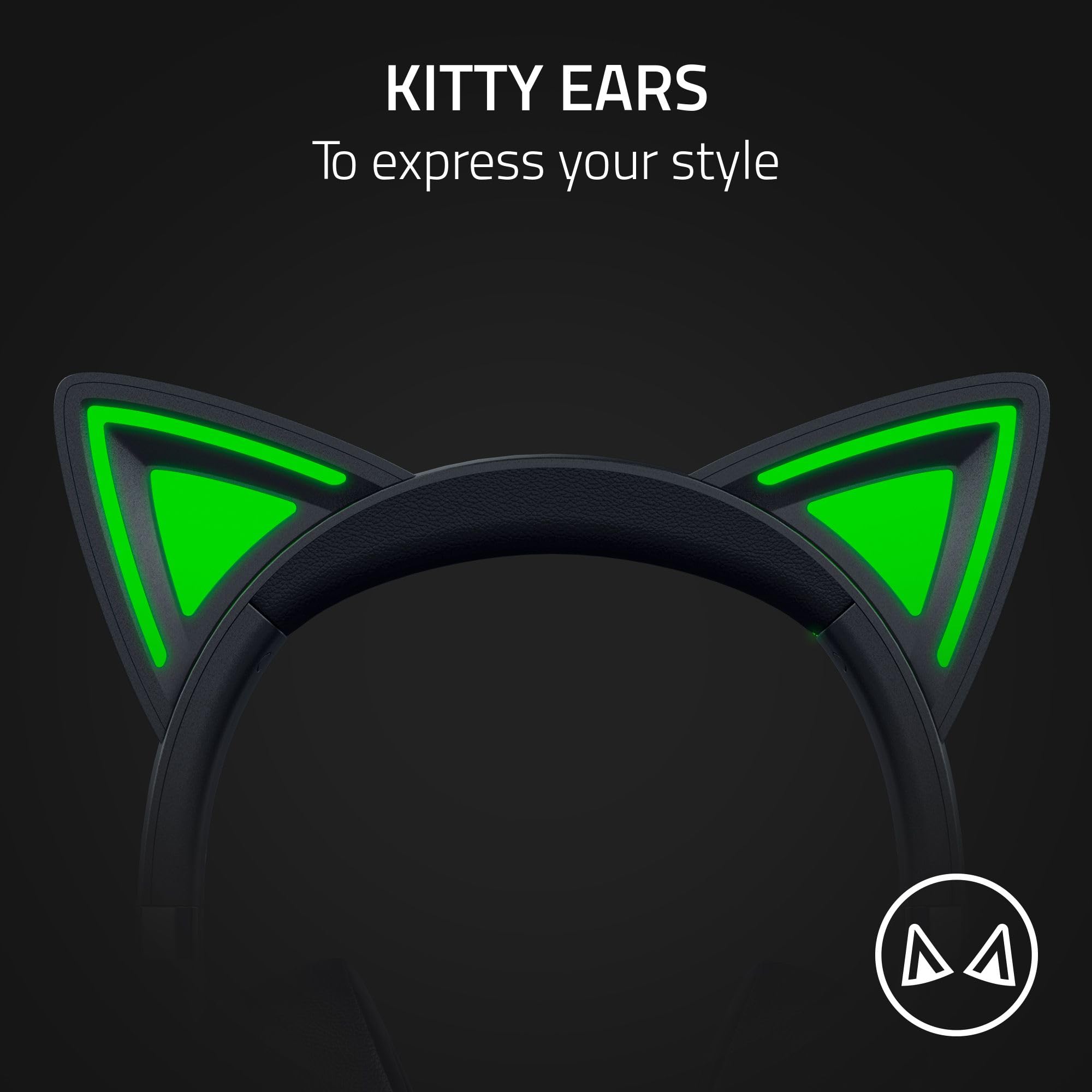 Razer Kraken Kitty V2 USB Wired Headset: Chroma RGB Kitty Ears - Stream Reactive Lighting - HyperClear Cardioid Mic - 40 mm Drivers - 7.1 Surround Sound - Comfortable Ear Cushions -: Black