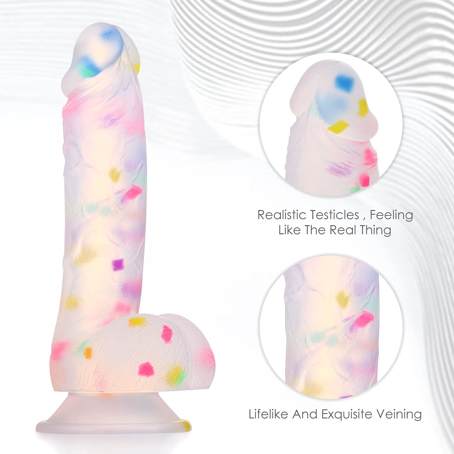 Louviva Confetti Dildo Realistic Clear Silicone Suction Cup Women Sex Toy, 7.6 Inch, Sex Toy for Adults: Louviva Confetti Dildo Realistic Clear Silicone Suction Cup Women Sex Toy, 7.6 Inch, Sex Toy for Adults