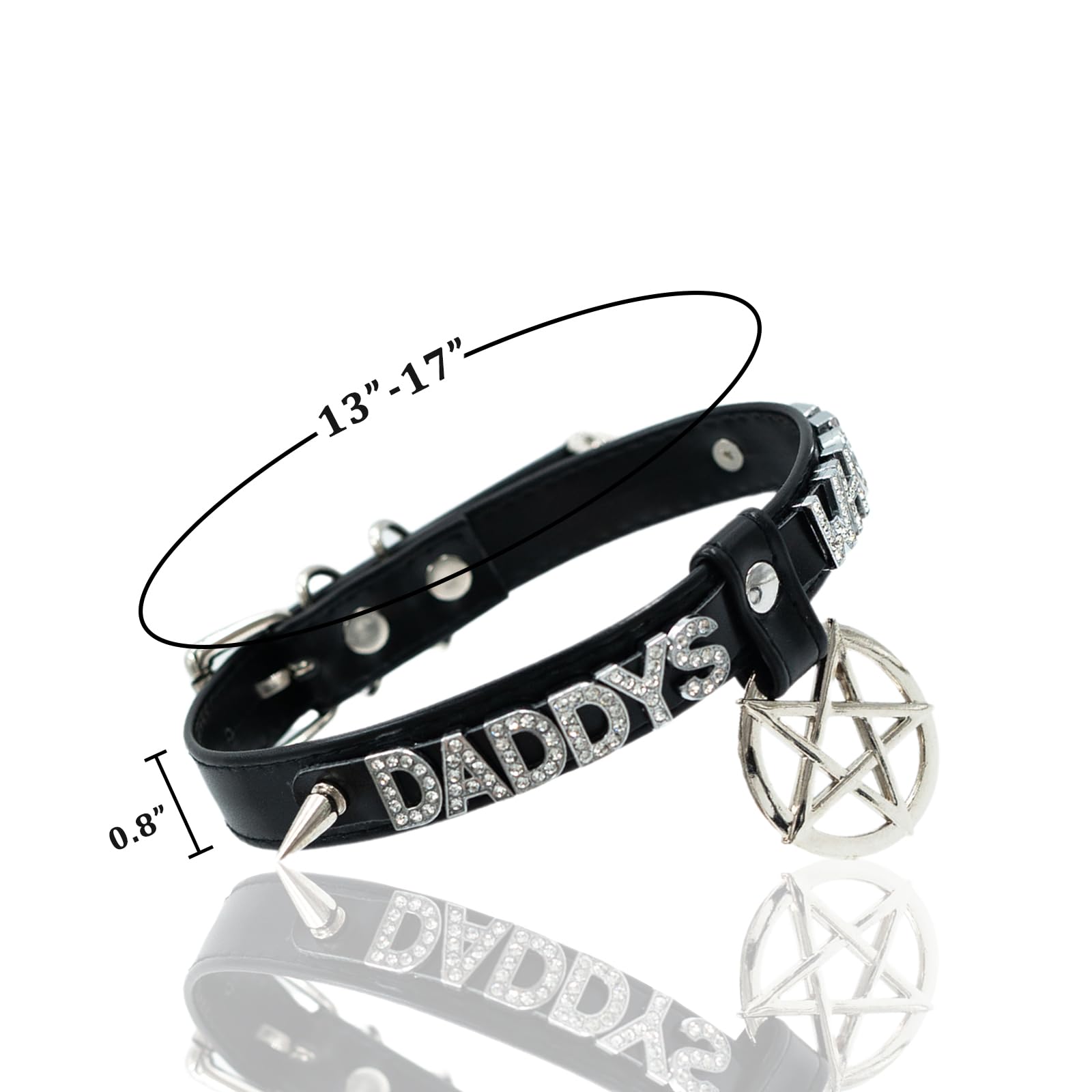 ADEMISHIA Black Pentagram Choker Collar For Women, Punk Gothic Vagen Leather Collar With Name Letters Adjustable Spiked Necklace