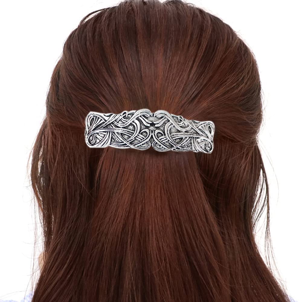 JKJF 2 Pcs Celtic Knot Barrette Vintage Hair Barrettes Metal French Hair Clips Engraved Headwear for Women Girls - Gold Silver Style 1 thumbnail 4