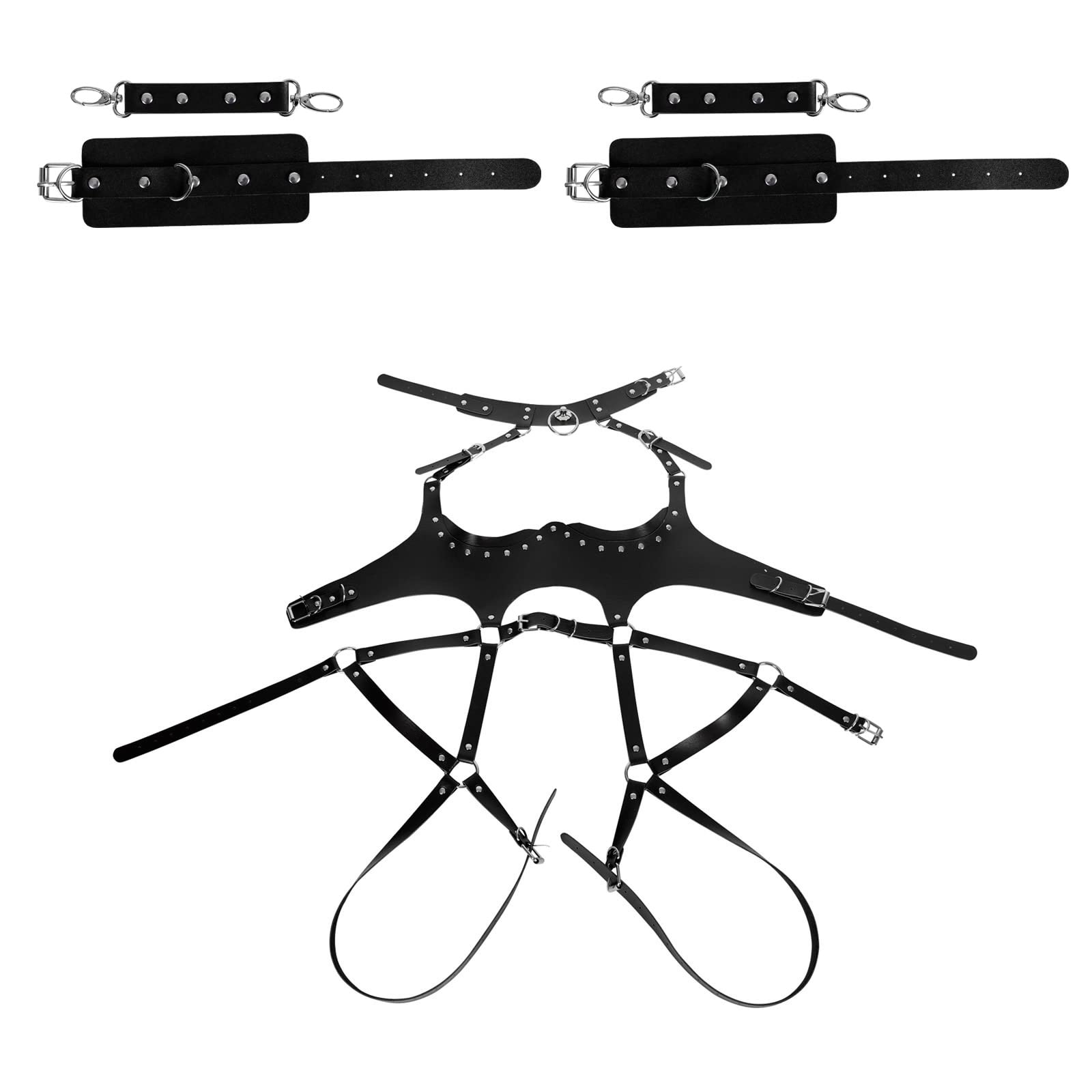 Waist Garter belt Punk Full body harness for women Photography Dance Rock Halloween Leather cage Chest strap set: Black
