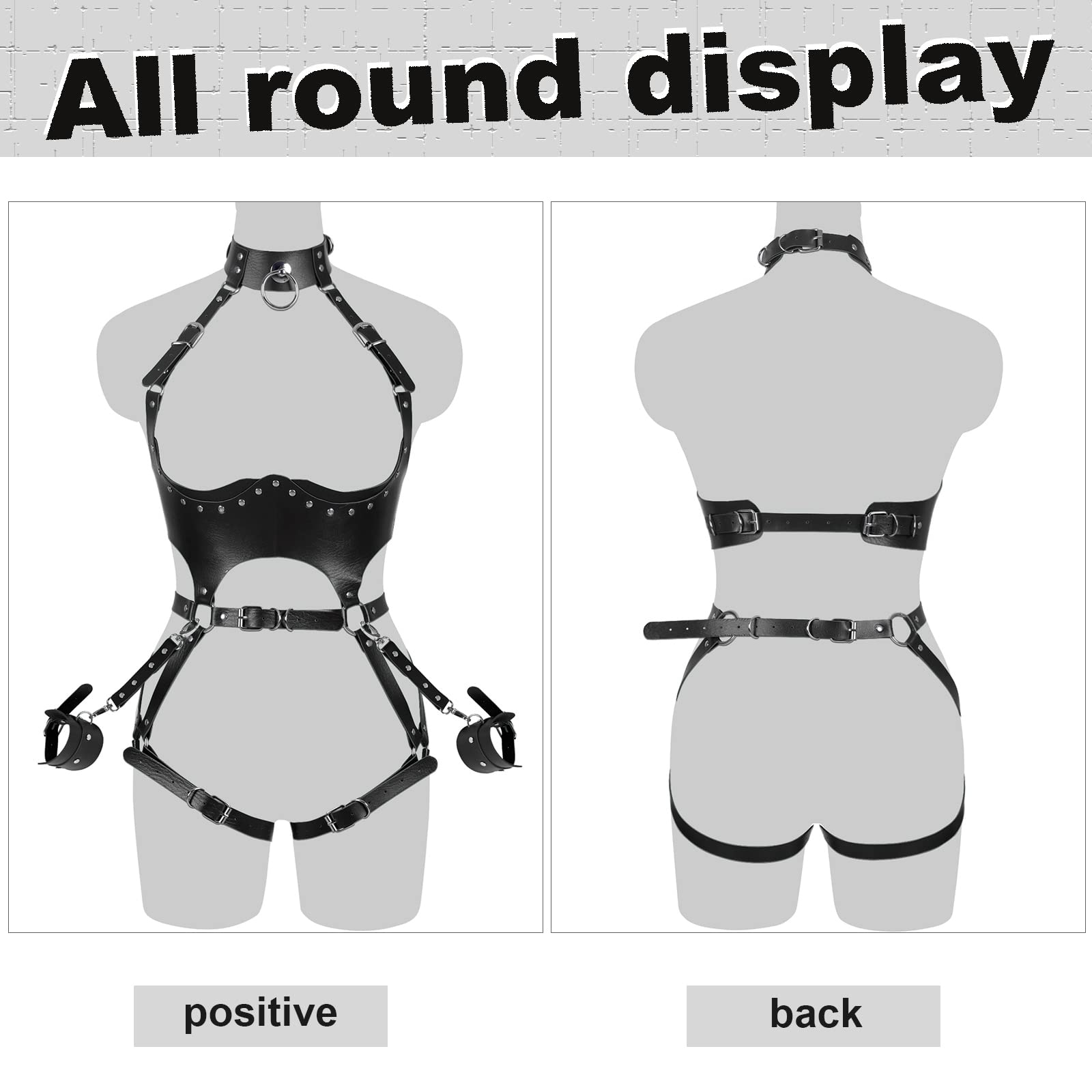 Waist Garter belt Punk Full body harness for women Photography Dance Rock Halloween Leather cage Chest strap set: Black