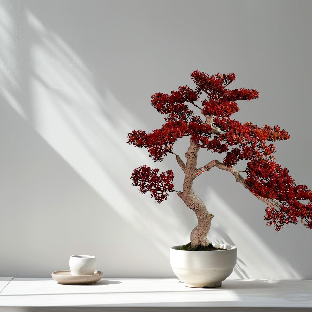 VIGGDA 3ft（43in） Artificial Bonsai Tree Juniper Faux Plants Indoor Big Fake Plants Decor with Ceramic Pots for Home Table Office Desk Bathroom Shelf Bedroom Living Room Farmhouse Decorations: Red