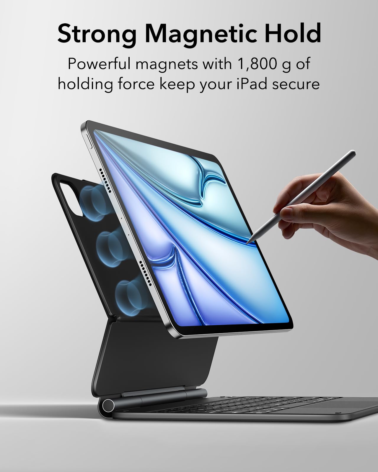 ESR iPad Air 13 Inch Case Keyboard (M3/M2, 2025/2024) & iPad Pro 12.9 inch (3/4/5/6th Gen) Magic Keyboard, Easy-Set Floating Cantilever Stand, Precision Multi-Touch Trackpad, Rebound Series, Black