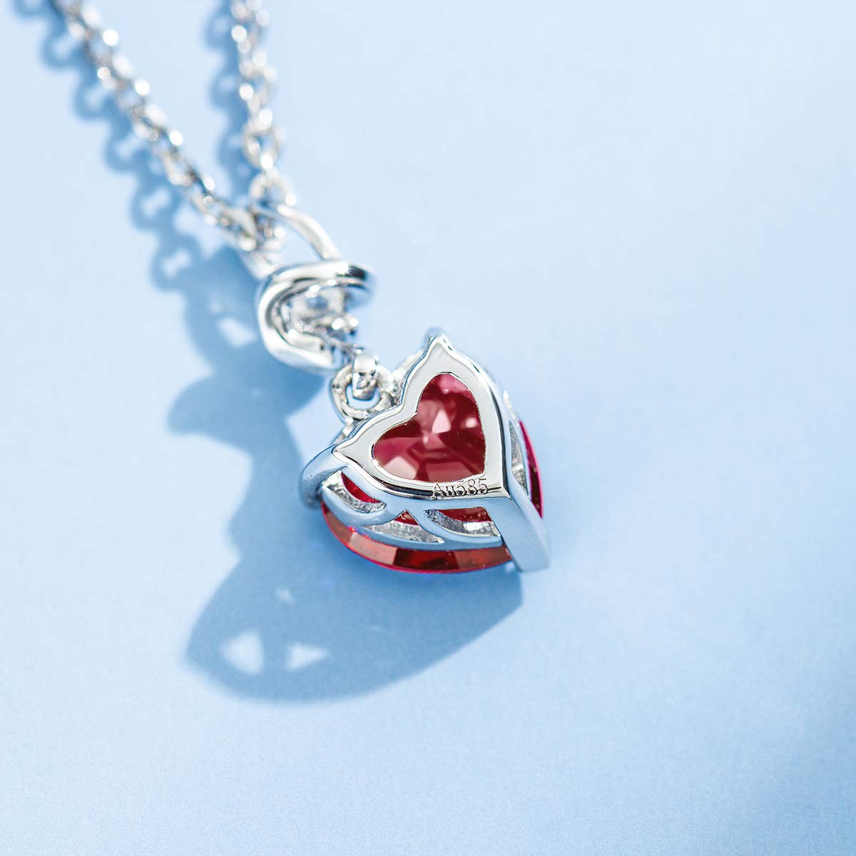 AGVANA 14K Solid White Gold Diamond Gemstone Pendant with Sterling Silver Chain 8mm Heart Birthstone Necklace Fine Jewelry Anniversary Birthday Gifts for Women Mom Wife: Ruby