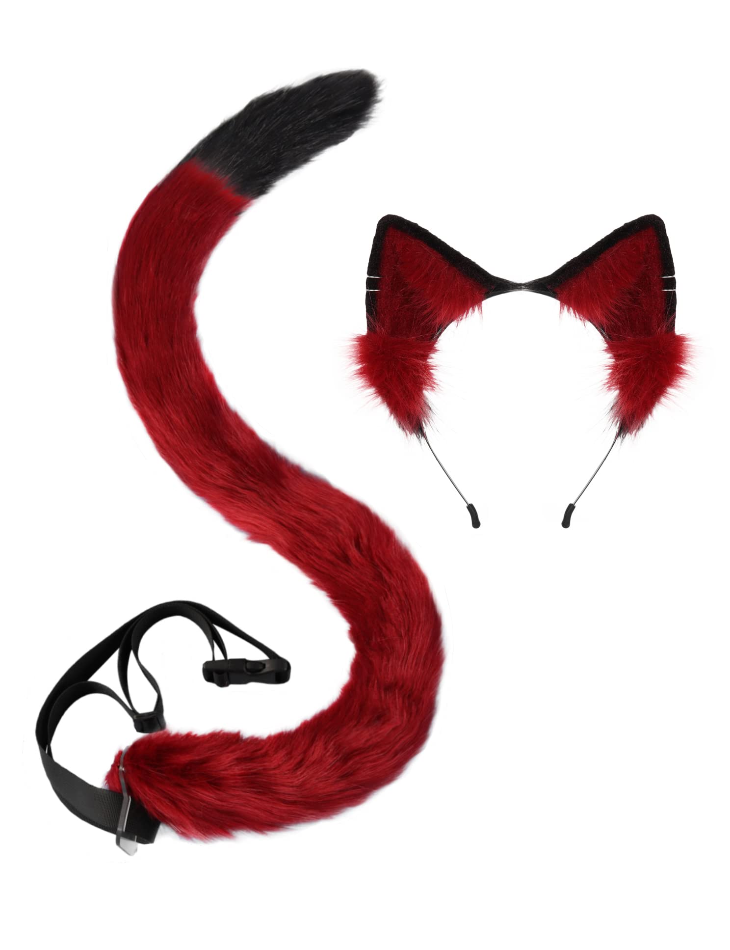 QinRuan Animal Cosplay Costume Accessories Furry Faux Fur Cat Ears Headband and Fox Tail Set Halloween Accessory