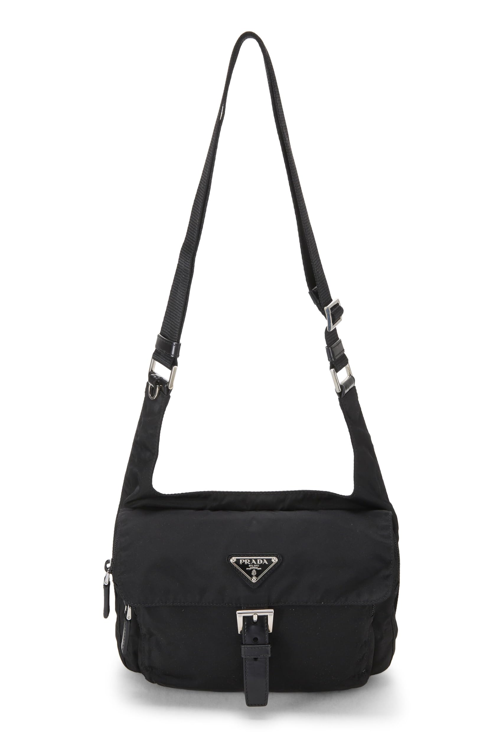 Prada, Pre-Loved Black Nylon Messenger Bag Small, Black: Prada, Pre-Loved Black Nylon Messenger Bag Small, Black