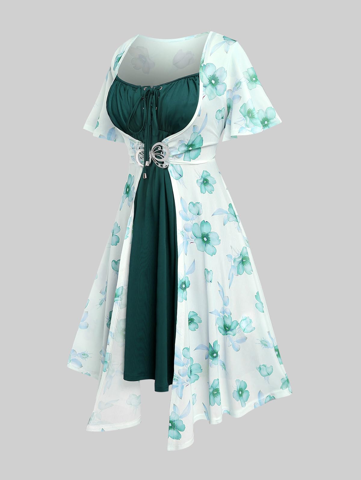 ROSE GAL Rosegal Plus Size Women Sundress Set Flutter Sleeves Floral Dress and Lace-up Cami Dress