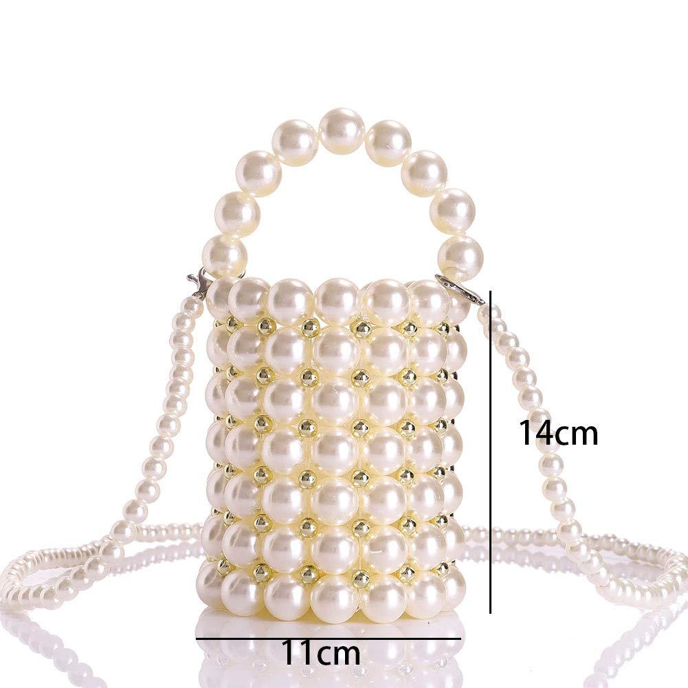 Abvokury YUSHINY Beaded Handbag for Women White Pearl Decoration Evening Bags with Detachable Chain Inner Bag Medium: Abvokury YUSHINY Beaded Handbag for Women White Pearl Decoration Evening Bags with Detachable Chain Inner Bag Medium
