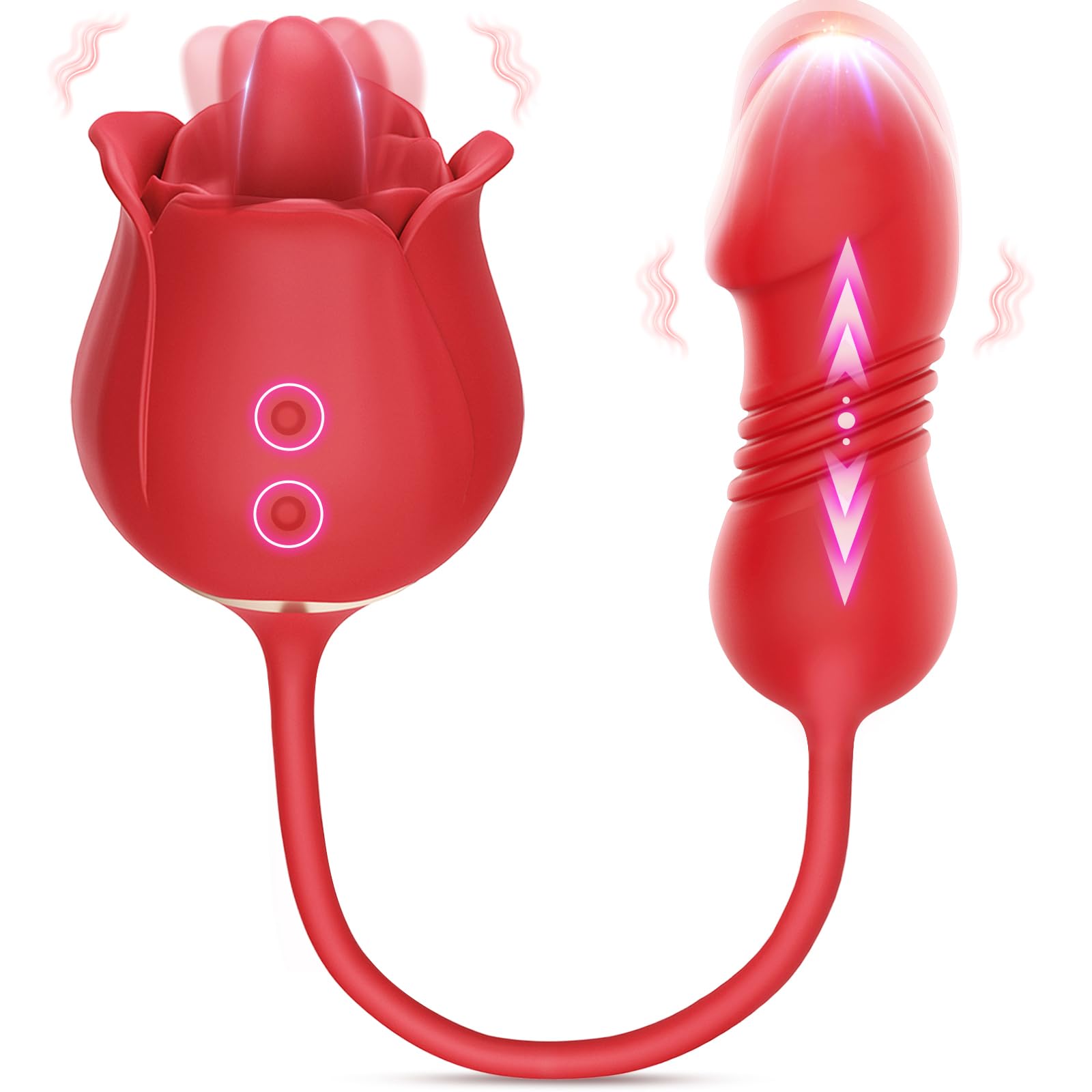 Sex Toys Rose Vibrator Dildo - MOOLIGIRL 4IN1 Adult Toys for Women with 9 Tongue Licking & Thrusting Dildos G Spot Vibrators, Anal Rose Sex Toy Nipple Clitoral Stimulator Licker for Female Couples: Romantic Rose