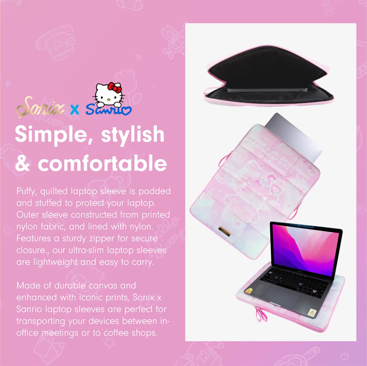 Sonix x Sanrio | Puffy Laptop Sleeve | 15-16 Inch, Quilted Pillow Puffer Laptop Carrying Case, Computer Sleeve | Hello Kitty 50th Anniversary