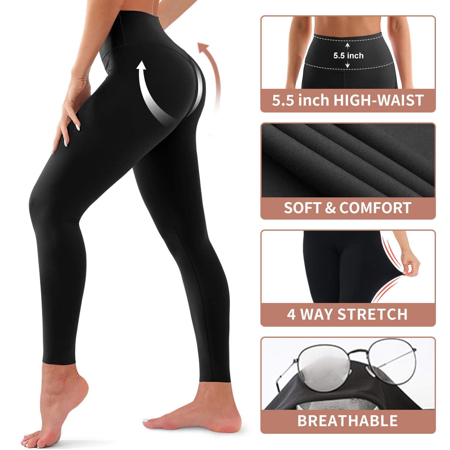 4 Pack Leggings for Women Butt Lift High Waisted Tummy Control No See-Through Yoga Pants Workout Running Leggings thumbnail 5