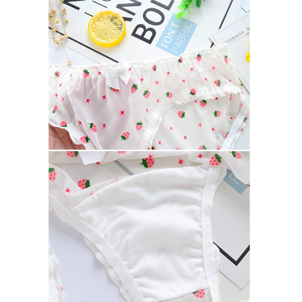 Japanese Stawberry Print Bikini Panties 2 Pack Briefs Cosplay Anime Underwear: One Size 3 Pack Lace Around Style