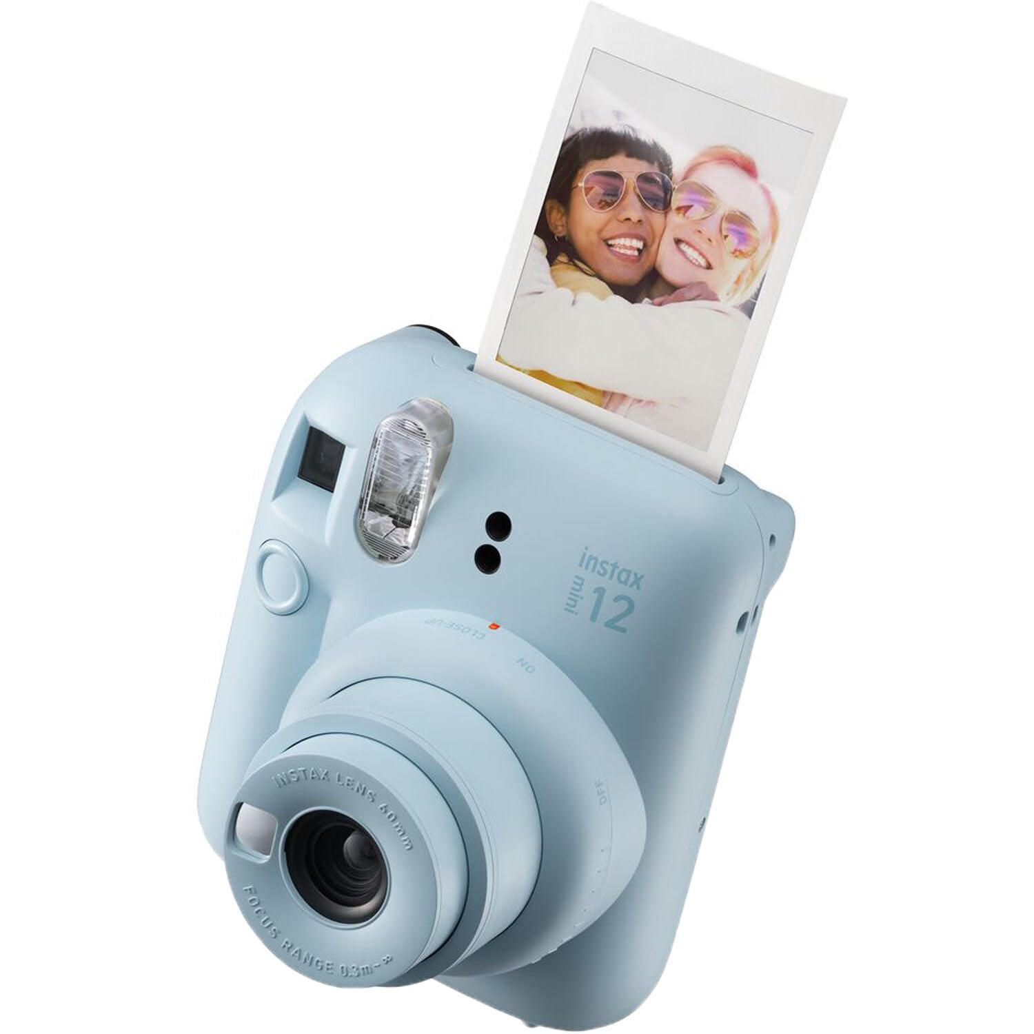 Fujifilm Instax Mini 12 Instant Camera + MiniMate Accessory Bundle & Compatible Custom Case + Fuji Instax Film Value Pack (50 Sheets) Flamingo Designer Photo Album (): Pastel Blue