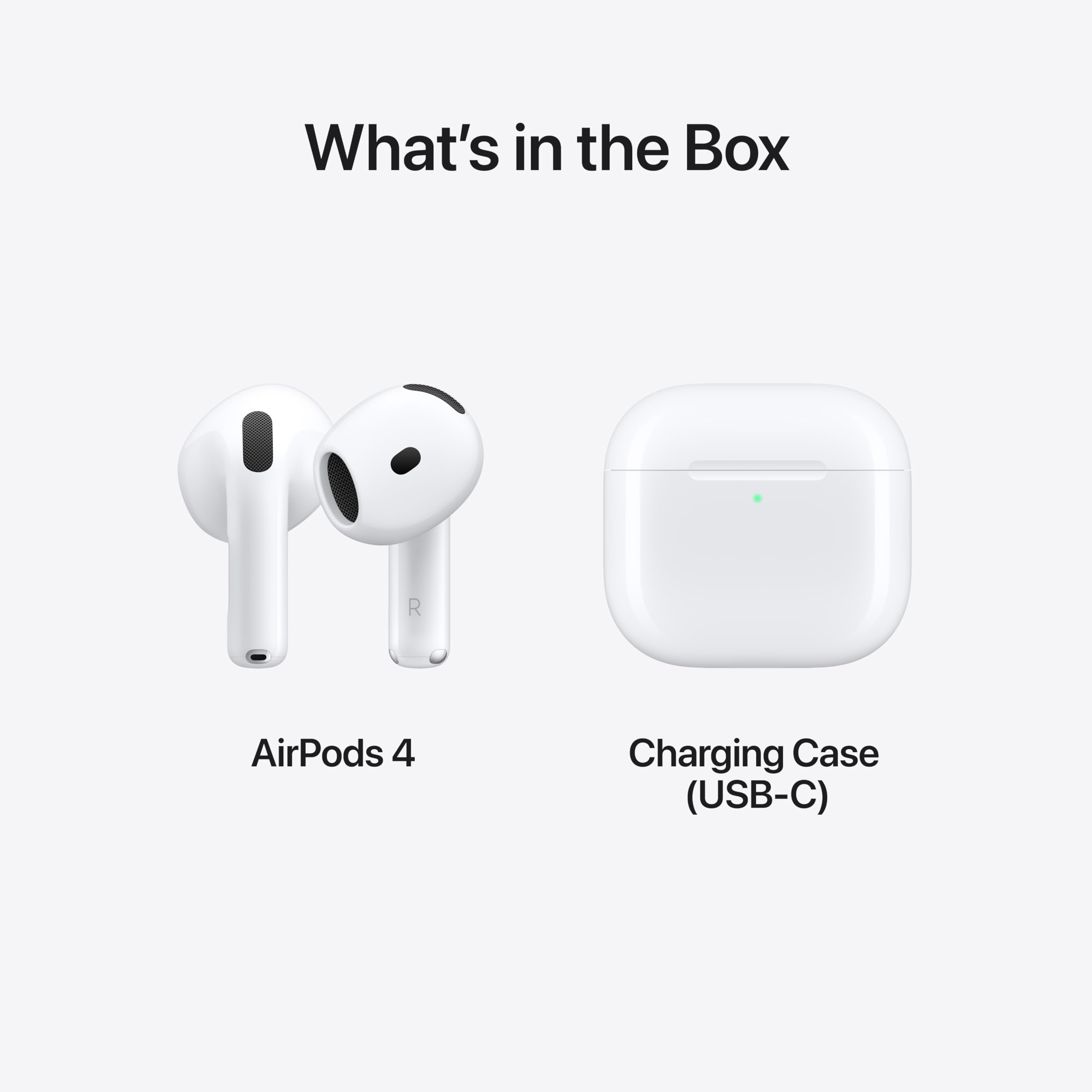 Apple AirPods 4 Wireless Earbuds, Bluetooth Headphones, Personalized Spatial Audio, Sweat and Water Resistant, USB-C Charging Case, H2 Chip, Up to 30 Hours of Battery Life, Effortless Setup for iPhone: Without Active Noise Cancellation Without AppleCare+