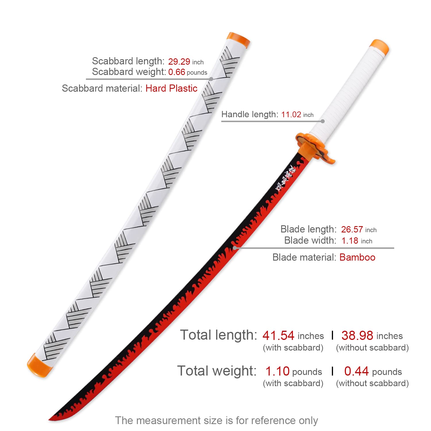 Zisu Demon Katana Sword, About 41 inches, Hashira Pillars & Protagonist Katana for Cosplay Purpose, Anime Original Texture