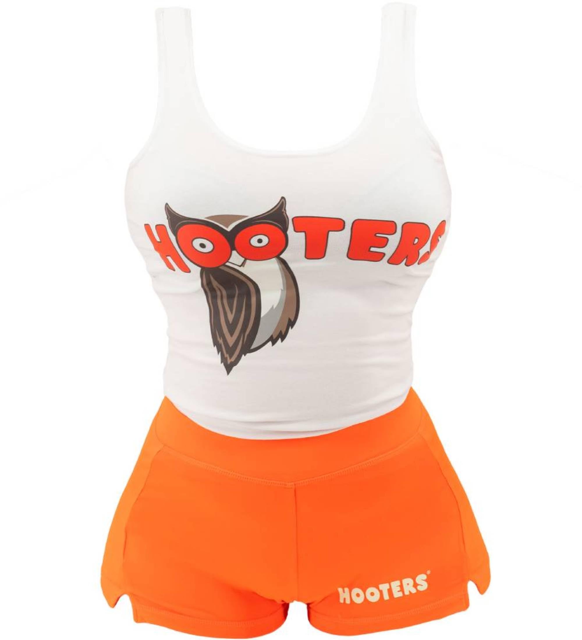 Ripple Junction Hooters Girl Iconic Waitress Outfit Includes Tank Top and Shorts Set Officially Licensed: Medium White/Orange
