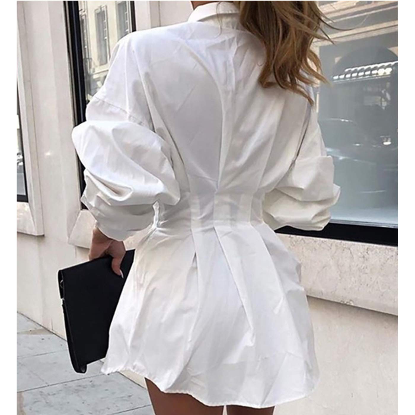Sexy Mini Shirt Dress for Women - Casual Button Down Blouse Long Sleeve V Neck Belted Shirts Blouse Top Short Dress