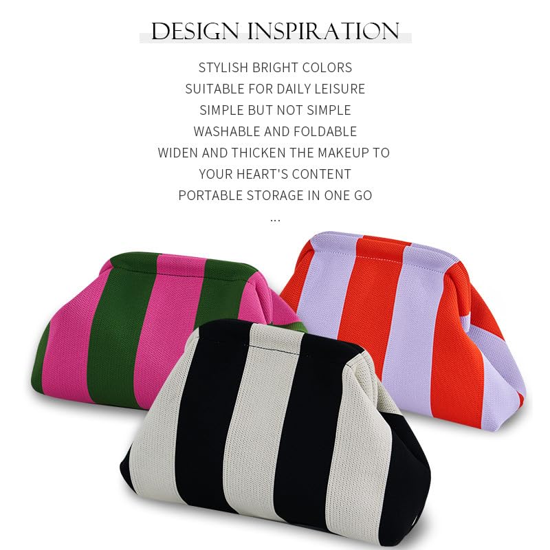 DIHKLCIO Clutch Purses for Women 2025 Summer Beach Woven Crochet Bag Dumpling Striped Ruched Cloud Purse Evening Handbag
