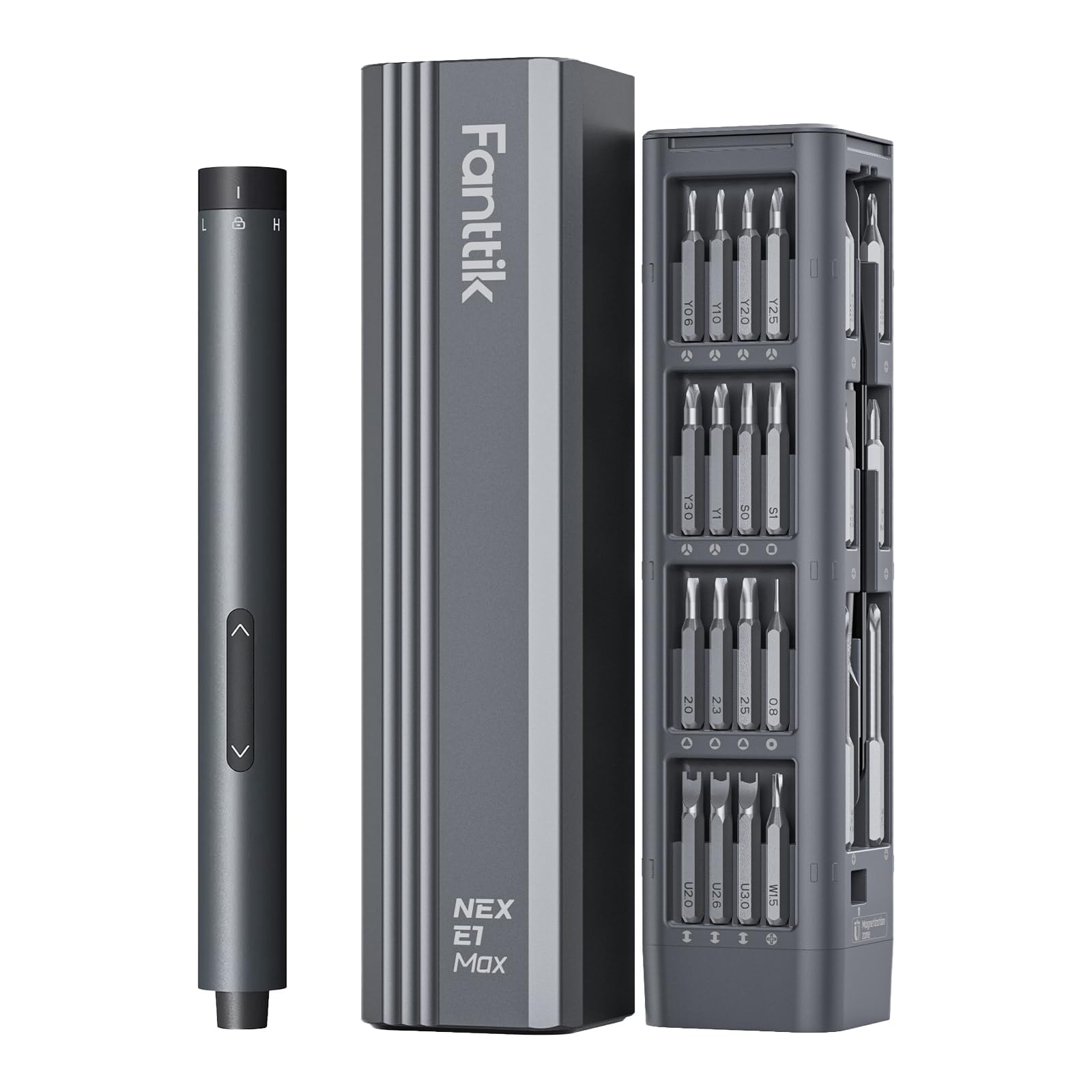 Fanttik E1 Max 3.7V Electric Screwdriver, Mini Precision Screwdriver Set, 50 Magnetic Bits, Magnetic Storage, 5/32‘’Hex, Repair Tool Kit for Electronics Phone Camera Laptop Watch (): Grey