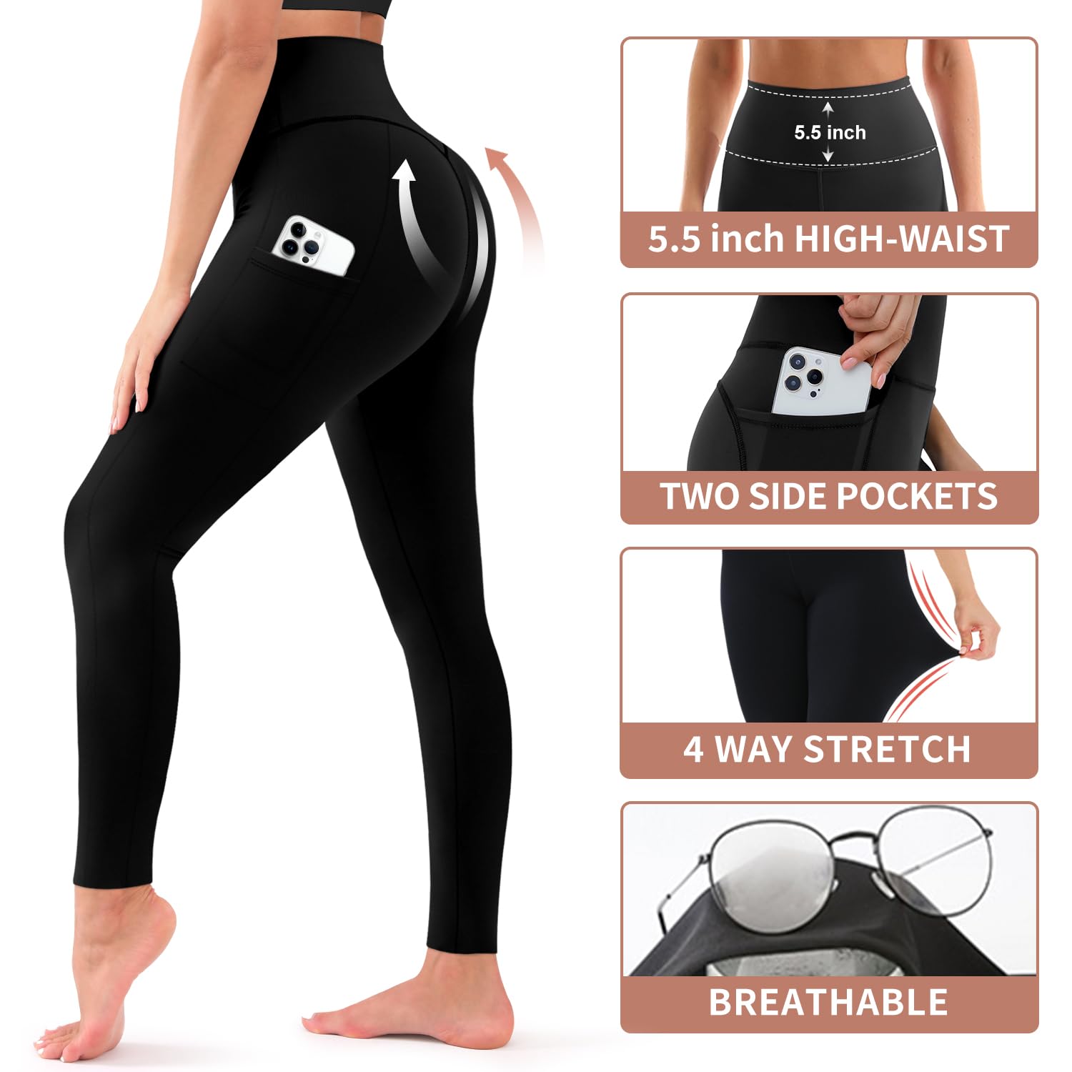 4 Pack Leggings for Women Butt Lift High Waisted Tummy Control No See-Through Yoga Pants Workout Running Leggings thumbnail 5
