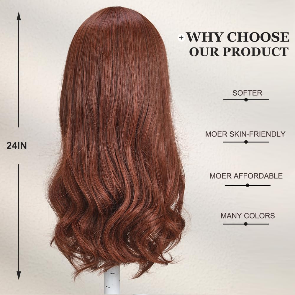 Esmee 24 Inches Long Straight Auburn Layered Natural Synthetic Hair Wigs for Women with Dark Roots for Daily Party Use: Burgundy 24 Inch