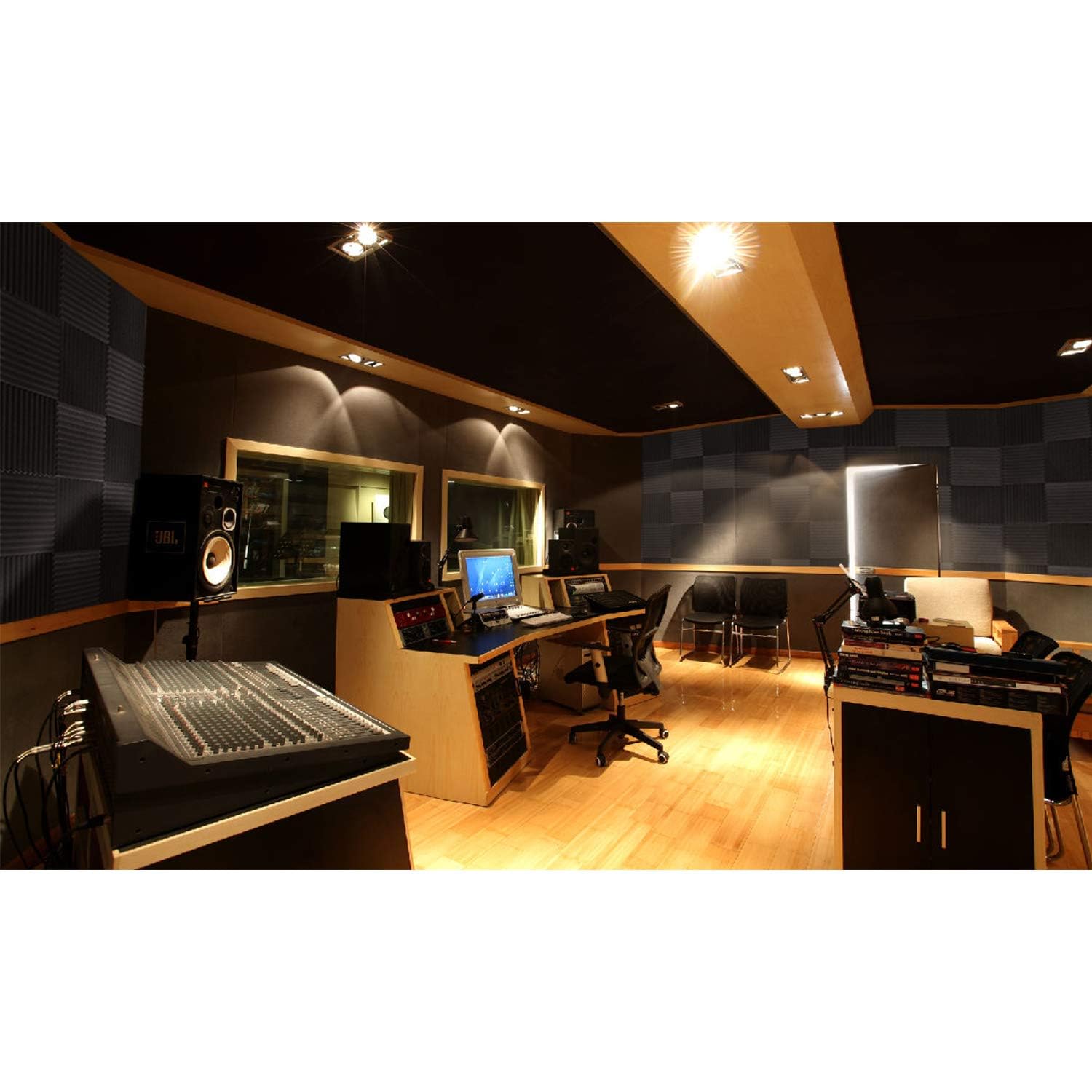 Focusound  Acoustic Foam Panels 1" x 12" x 12" Sound Proof Foam Panles Soundproofing Noise Cancelling Wedge Panels for Home Office Recoding Studio with 300PCS Double-Side Adhesive: 80 Pack