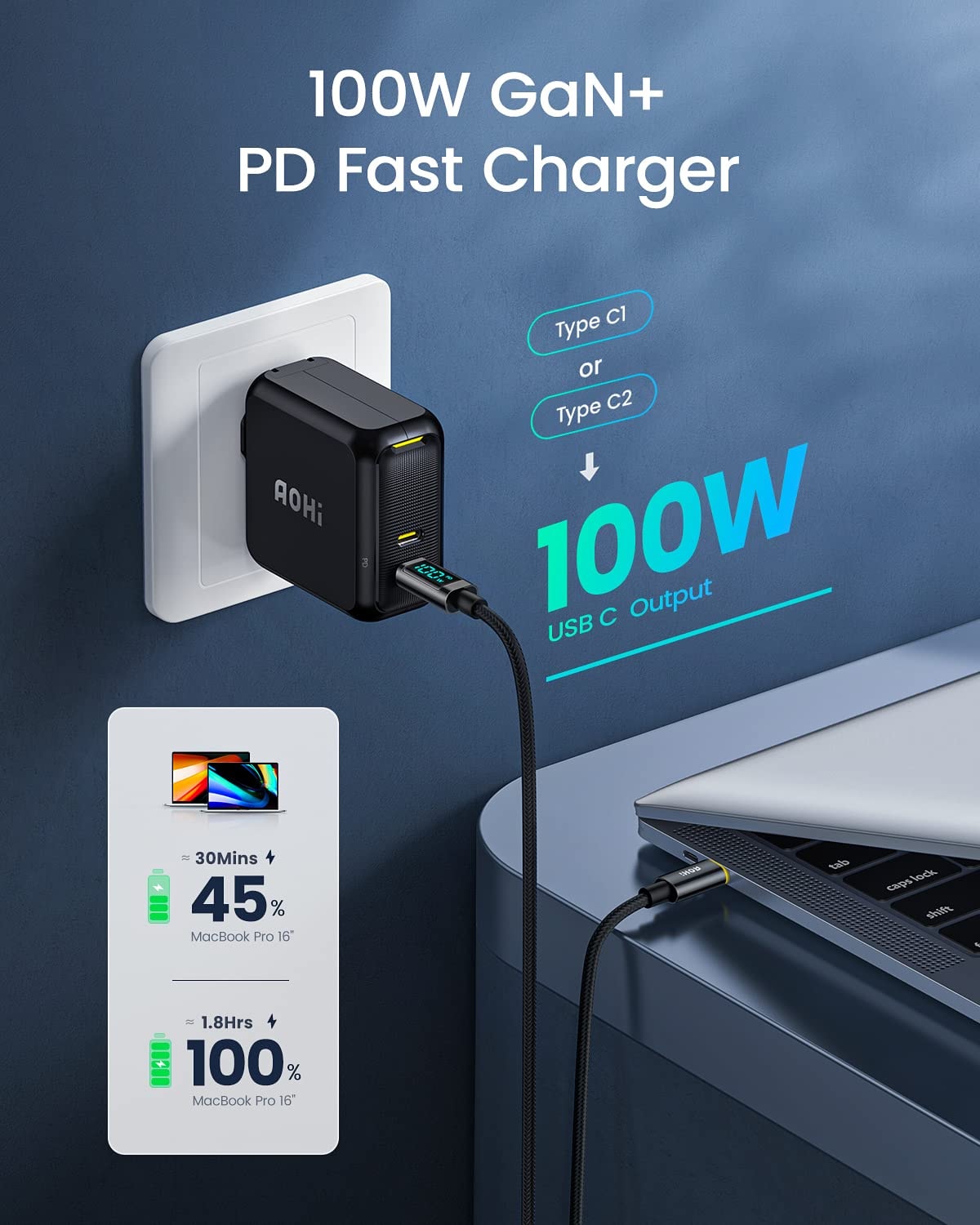 AOHI Magcube 140W USB C Charger PD3.1 3-Port GaN+ Laptop Wall Charger 100W Fast Charging Power Adapter Foldable Plug for MacBook Pro 16'', Dell XPS, iPad Pro, Galaxy, iPhone 15 Pro, Chromebook, - Image 2