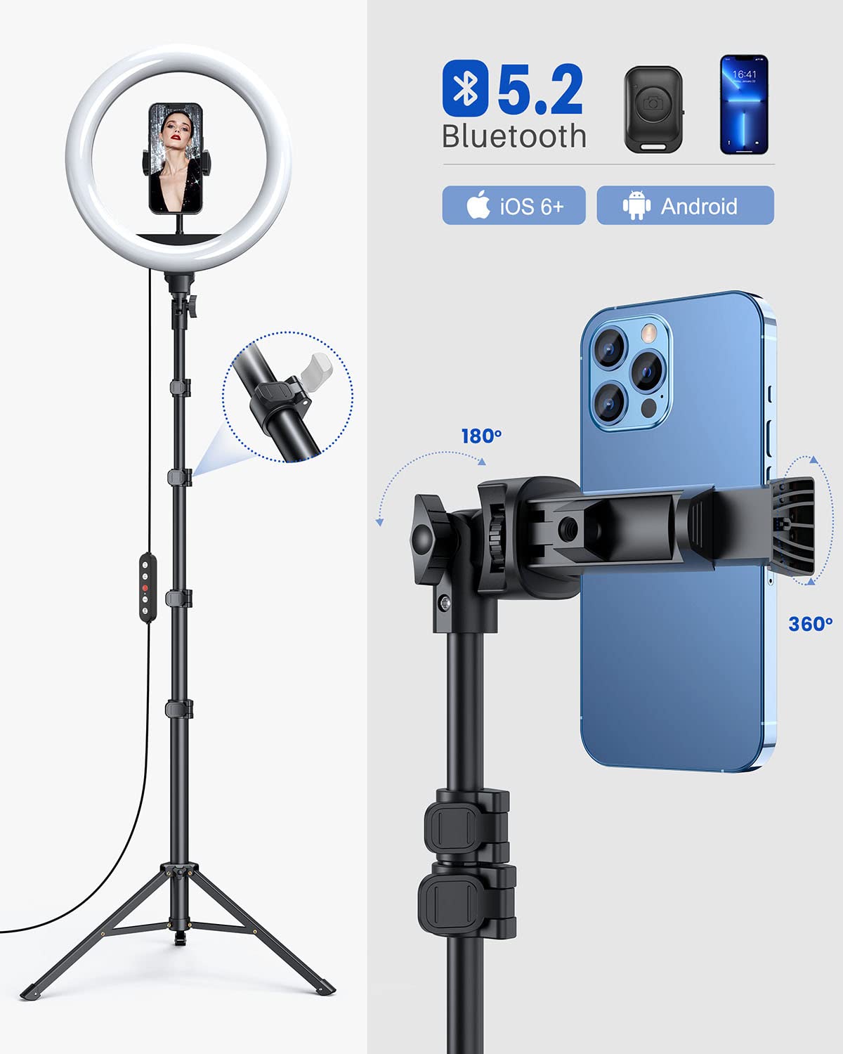 Weilisi 12" Selfie Ring Light with 63" Tripod Stand, Dimmable LED Ring Light with Phone Holder and Wireless Remote, [2-in-1] RGB & Selfie Stick for Photography/Makeup/Live Stream/YouTube: 12&apos;&apos; Color