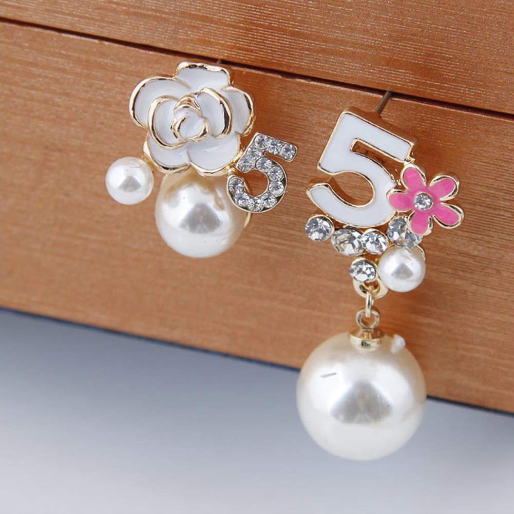 Faux Imitation Pearl White Black Floral Dangle Drop Earrings Studs thumbnail 4