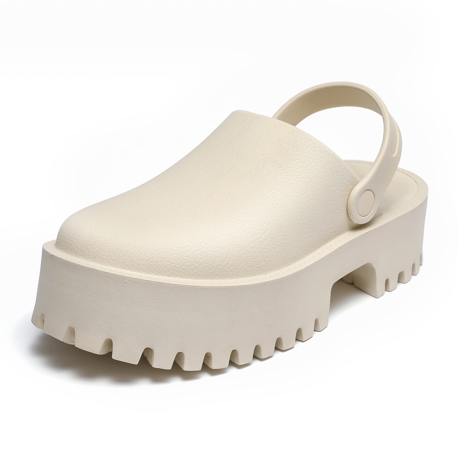 Women Platform Thick Soled Slippers,Beige Slip On Clogs Casual Non Slip Home Lazy Waterproof Fashion Sandals thumbnail 1