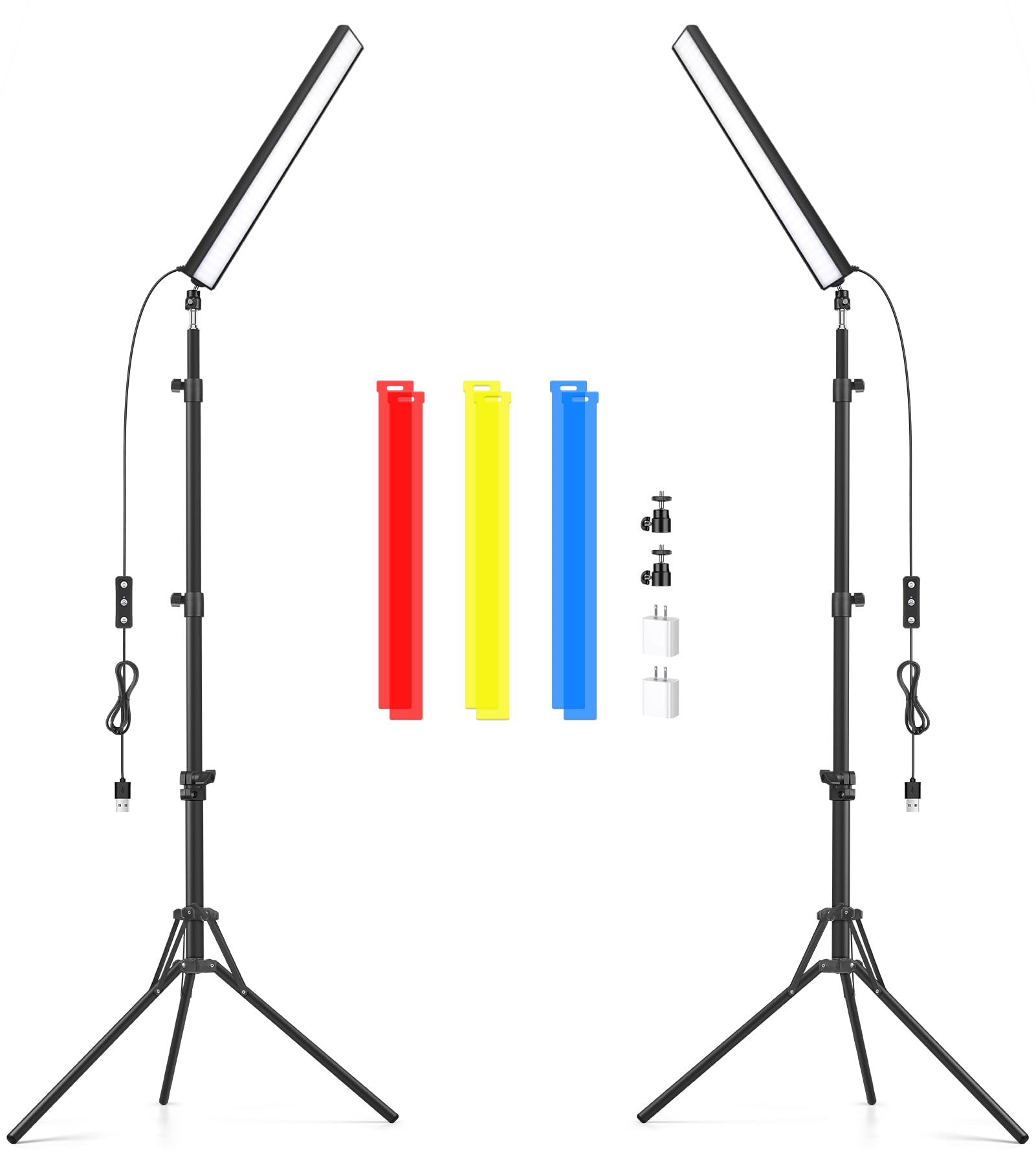 2 Pack Led Video Light Wand Stick, Obeamiu 5600K Led Photography Lighting Wand Kit with /Color Filters, Studio Photo Lights for Video Recording/Streaming/Portrait/Vlog/Makeup/Podcast: 63'' Tripod Stand