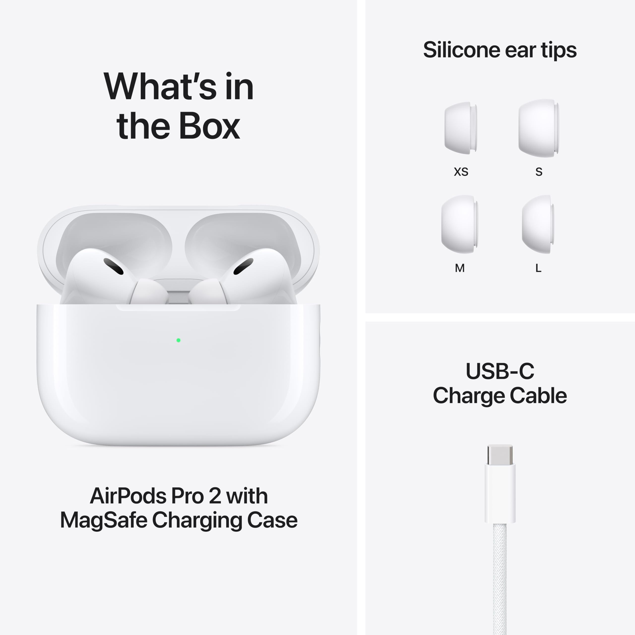 Apple AirPods Pro 2 Wireless Earbuds, Active Noise Cancellation, Hearing Aid Feature, Bluetooth Headphones, Transparency, Personalized Spatial Audio, High-Fidelity Sound, H2 Chip, USB-C Charging: Without AppleCare+