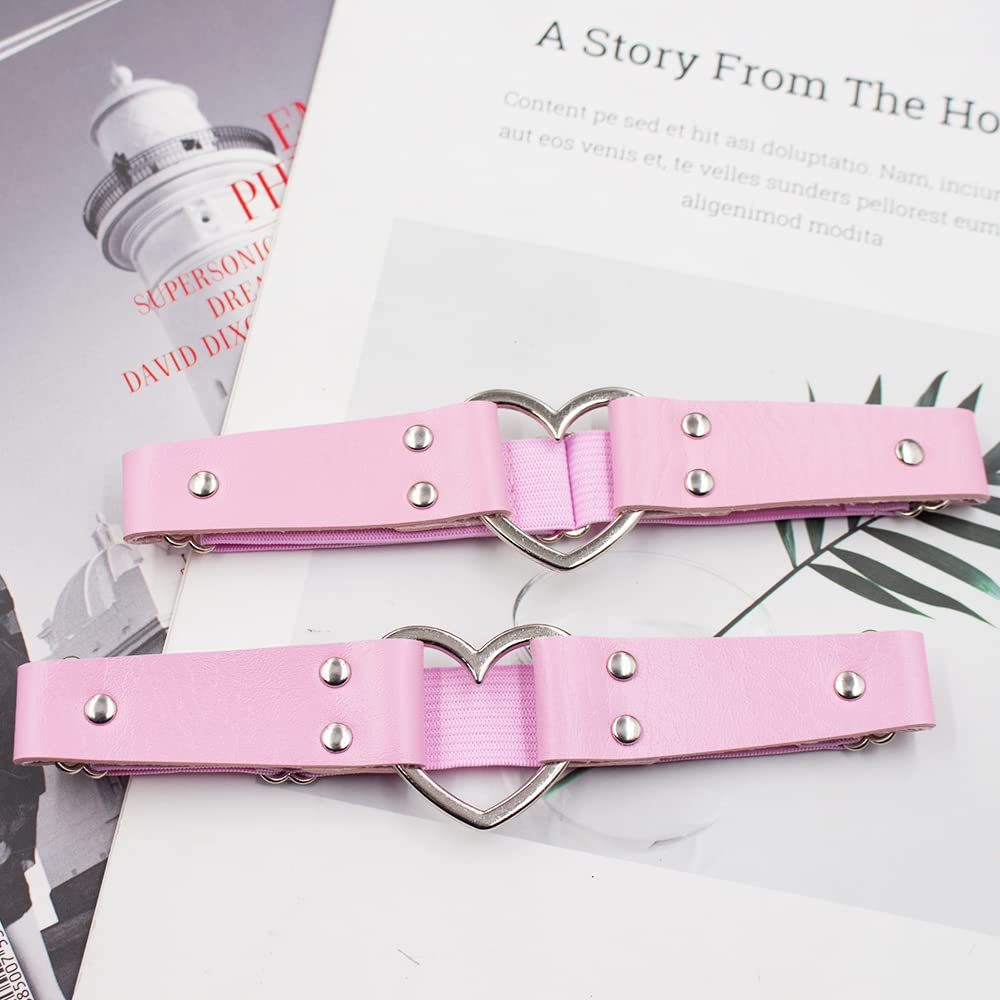 BaBakiak 2PCS Leather Heart Garter - Adjustable Leg Ring for Cosplay, Spike Party: BaBakiak 2PCS Leather Heart Garter - Adjustable Leg Ring for Cosplay, Spike Party