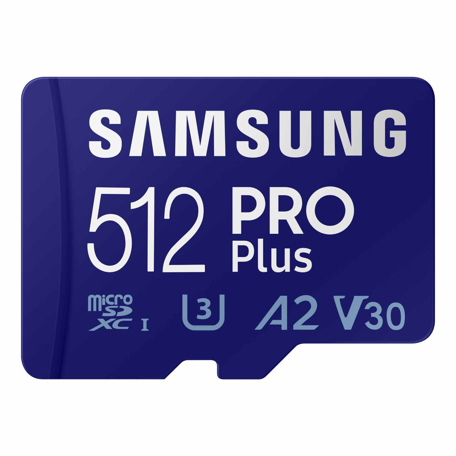 Samsung PRO Plus microSD Memory Card + Adapter, 512GB microSDXC, Up to 180 MB/s, Full HD & 4K UHD, UHS I, C10, U3, V30, A2, for Android Smartphones, Tablets, GoPRO, and DJI Drone (MB MD512SA/AM): PRO Plus - up to 180 MB/s 512GB