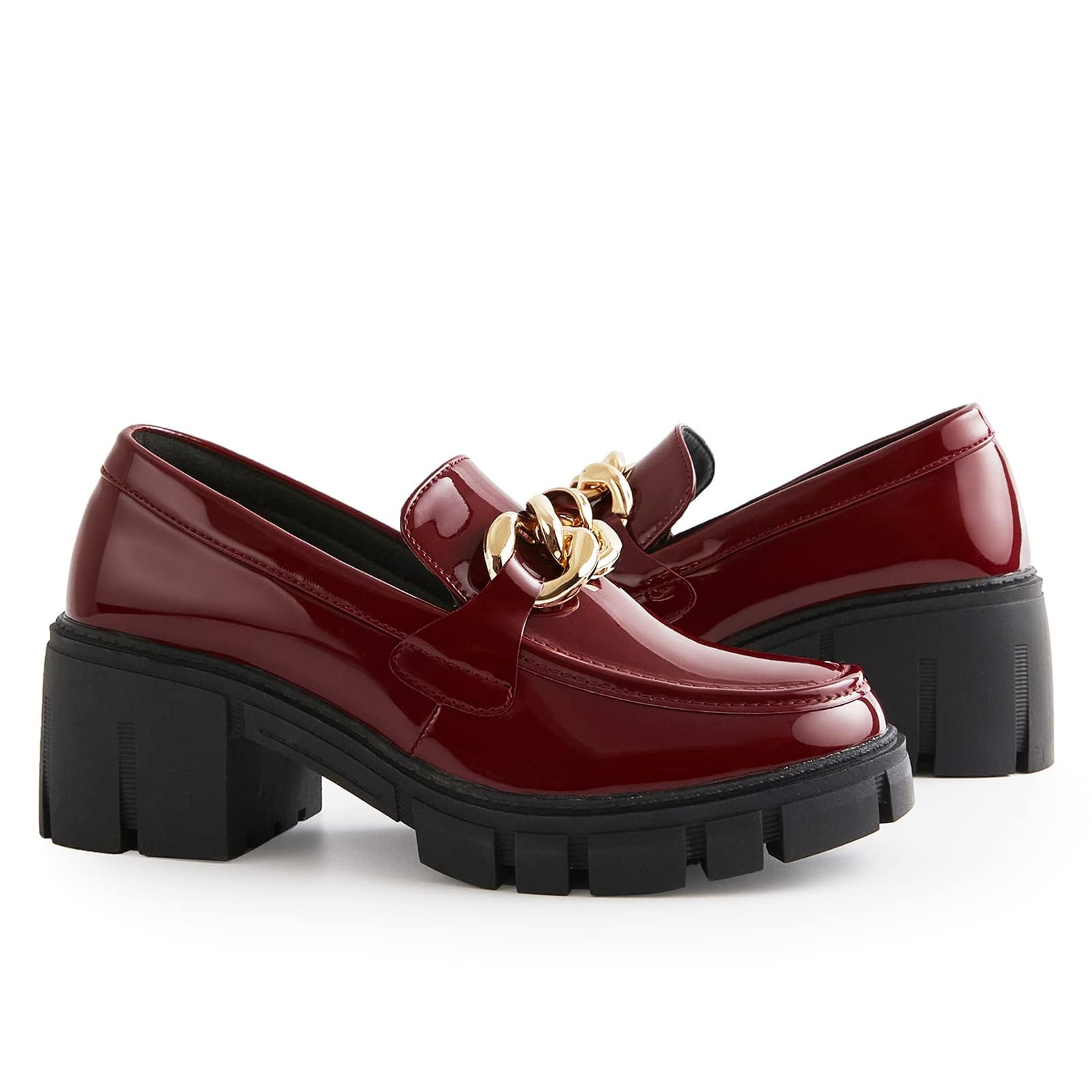 TINSTREE Platform Loafers for Women with Chain Comfort Chunky Heel Slip On Round Toe Business Work Shoes thumbnail 3