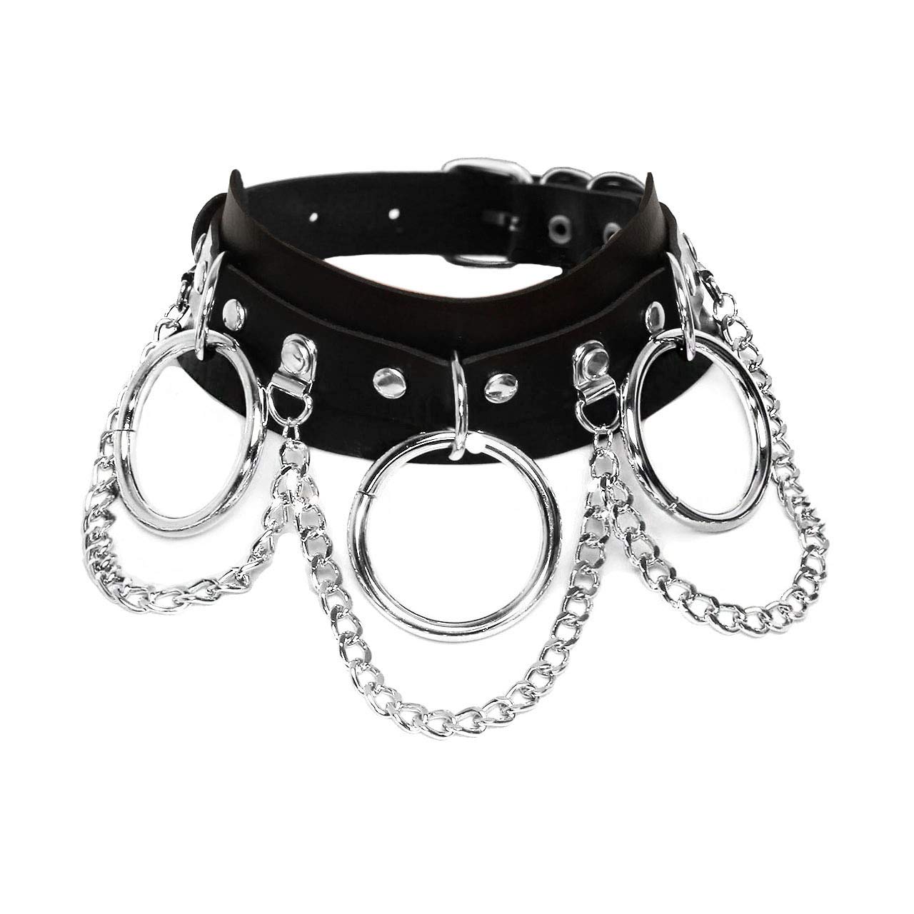 Manfnee Cool Punk Gothic Collar for Women and Men Black PU Leather Vingate Necklace Adjustable: E:2pcs