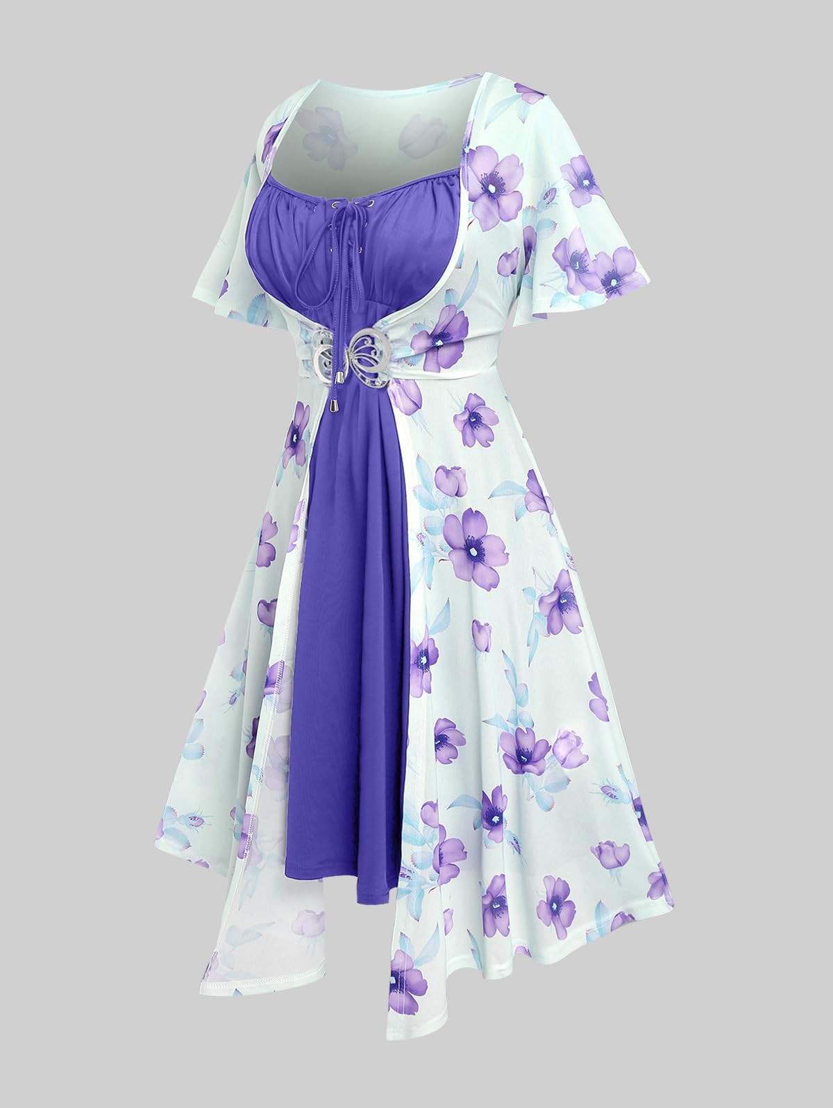 ROSE GAL Rosegal Plus Size Women Sundress Set Flutter Sleeves Floral Dress and Lace-up Cami Dress