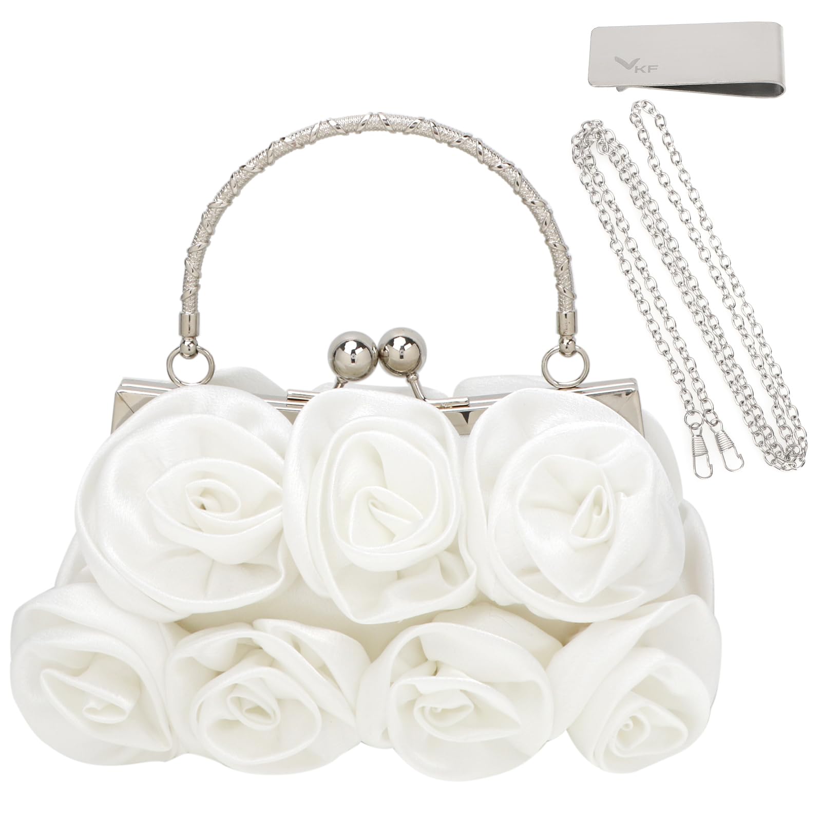 kilofly Missy K 7 Roses Clutch Purse, Satin, with Detachable Strap Money Clip